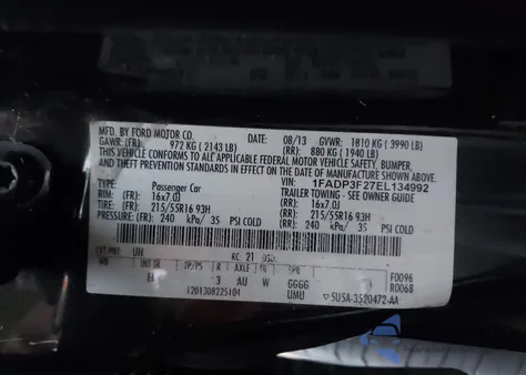 2014 Ford Focus Se from USA, damaged, VIN 1FADP3F27EL134992